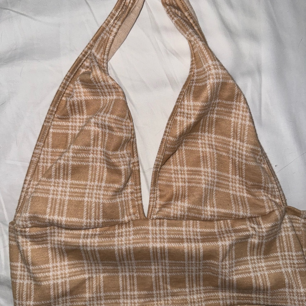 Sincerely Jules Beige and White Plaid Top